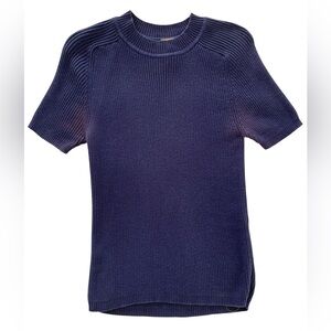 VTG Limited America Short Sleeve Turtleneck Mock Neck Knit Ribbed Blue Women M